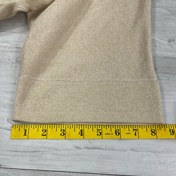 Michael Kors Gold Glitter Cowl Neck 3/4 Sleeve Sparkle Holiday Sweater Medium - Picture 10 of 10